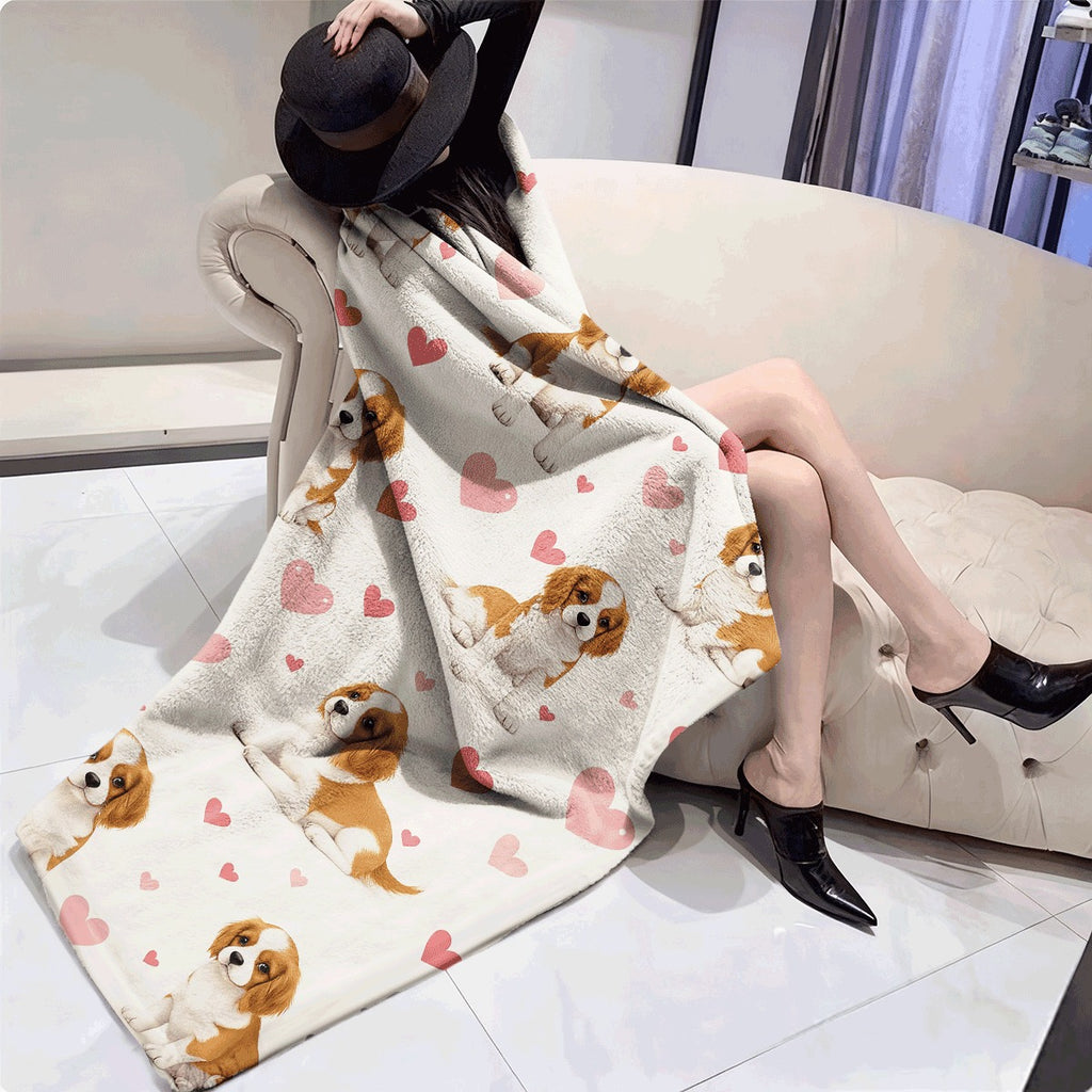 1pc 2D Flat Printing Cute Cavalier King Charles Spaniel Puppies Pattern Blanket for All Seasons Versatile Home Decor Camping Travel Office Sofa Nap Easy Care Perfect for Indoor And, 2D Flat