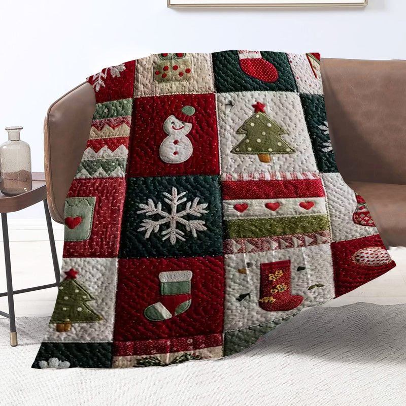 1 Christmas Checkered Blanket - Soft Flannel All-Season Comfort Cover, Red, Green, Brown, Golden