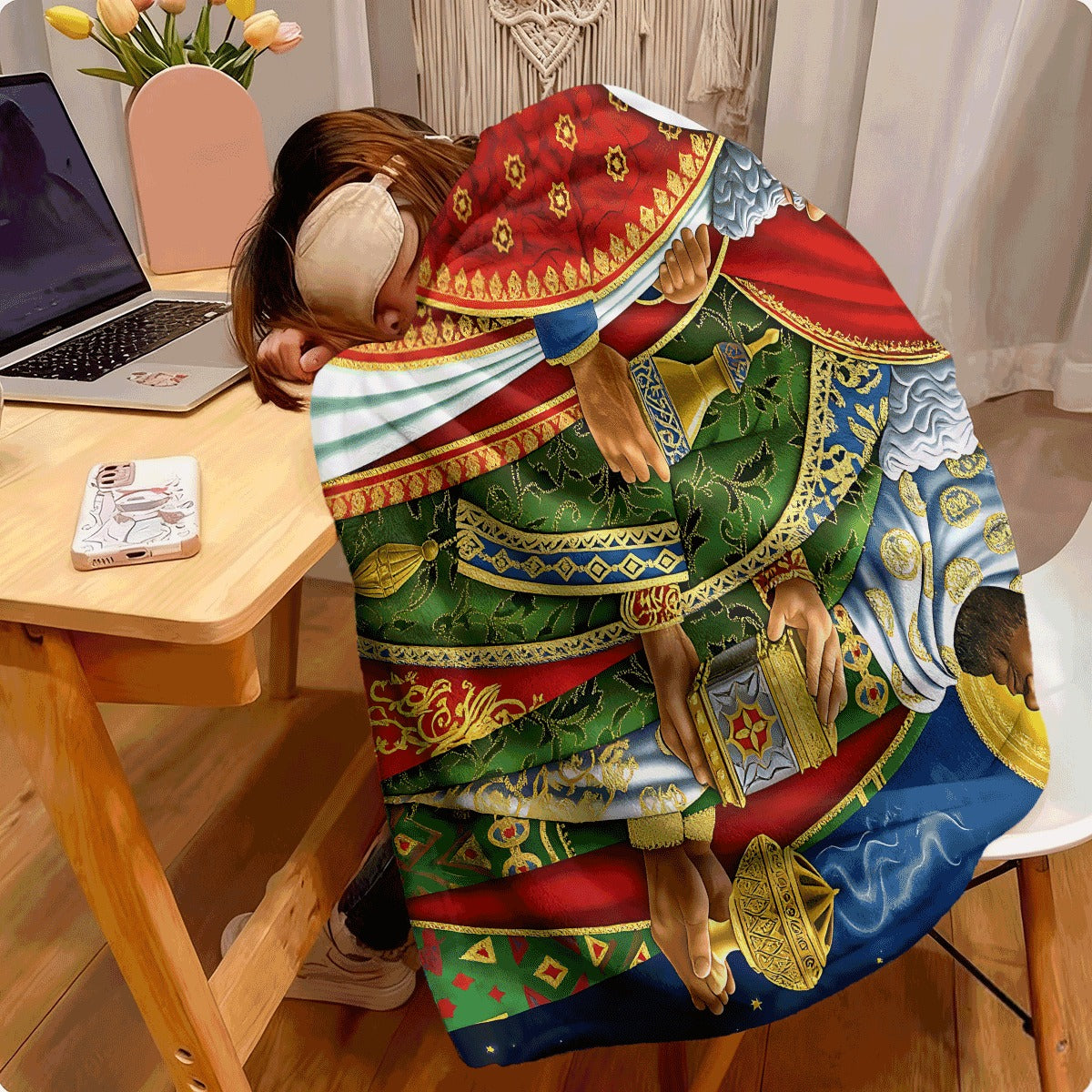1pc Christmas Three Wise Men Flannel Blanket Religious Nativity Scene with Starry Night Print Cozy Holiday Home Decor for Sofa Festive Warm Throw