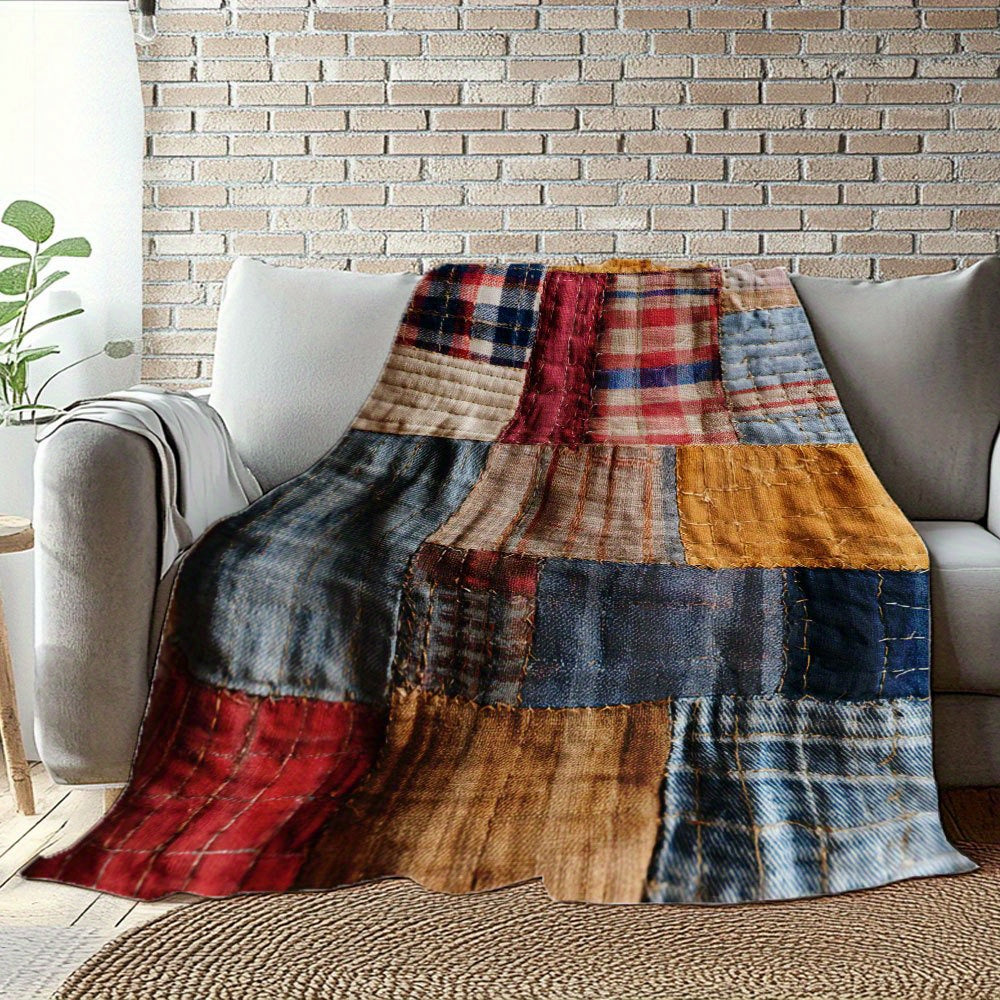Lightweight Checkered Printed Flannel Blanket - Soft And Comfortable, Suitable for Travel, Sofas, And Offices