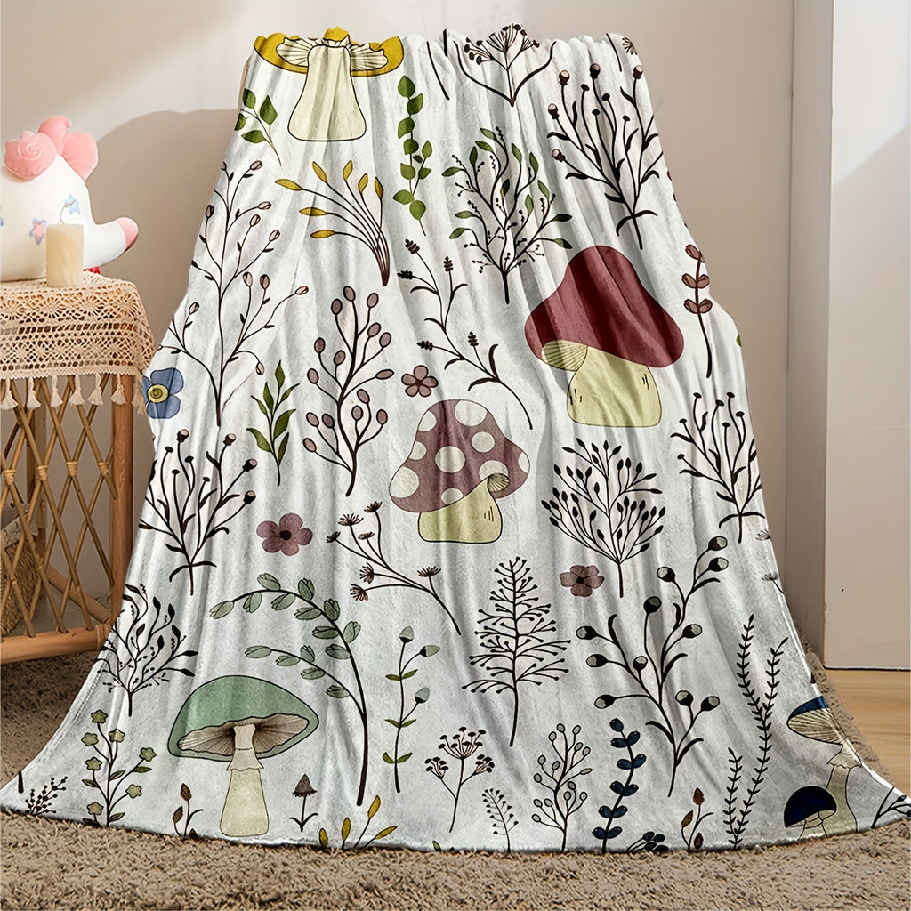 Cozy Mushroom Pattern Flannel Throw Blanket- Soft, Warm& Lightweight for Couch,, Travel, and Office Use- Perfect Gift Idea