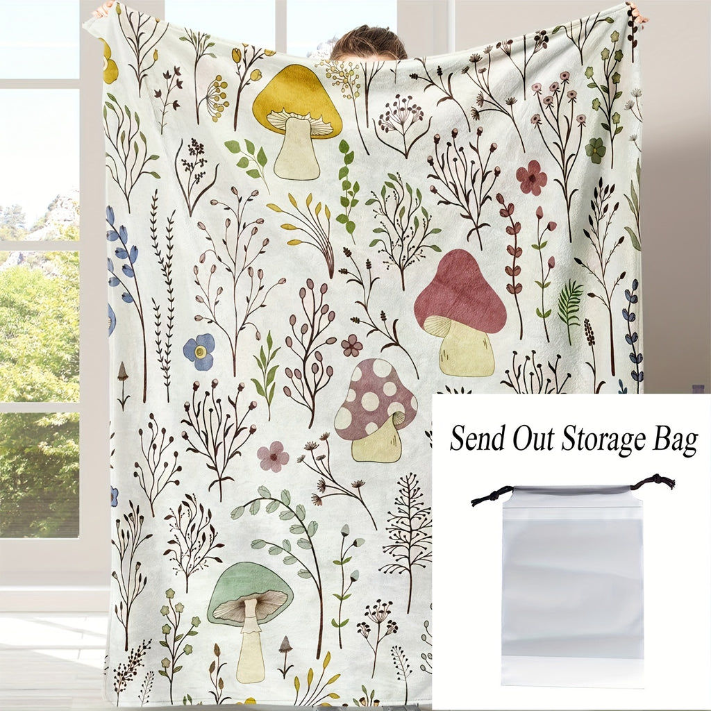 Cozy Mushroom Pattern Flannel Throw Blanket- Soft, Warm& Lightweight for Couch,, Travel, and Office Use- Perfect Gift Idea