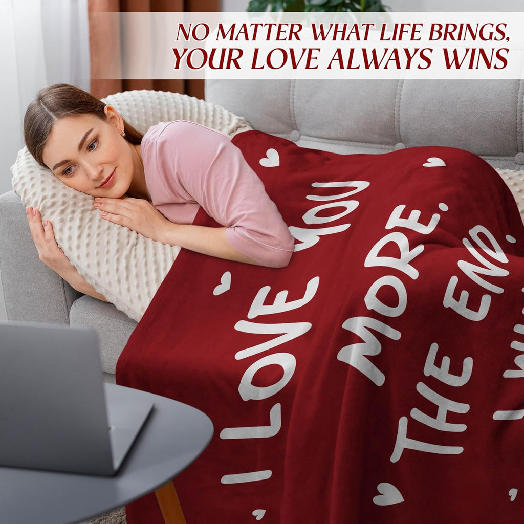 Valentines Day Gifts for Him Her- I Love You More Super Soft Flannel Throw Blanket 60x80 In- Anniversary Wedding Gifts for Men Women Girlfriend Boyfriend, Romantic Husband Wife Birthday Gift