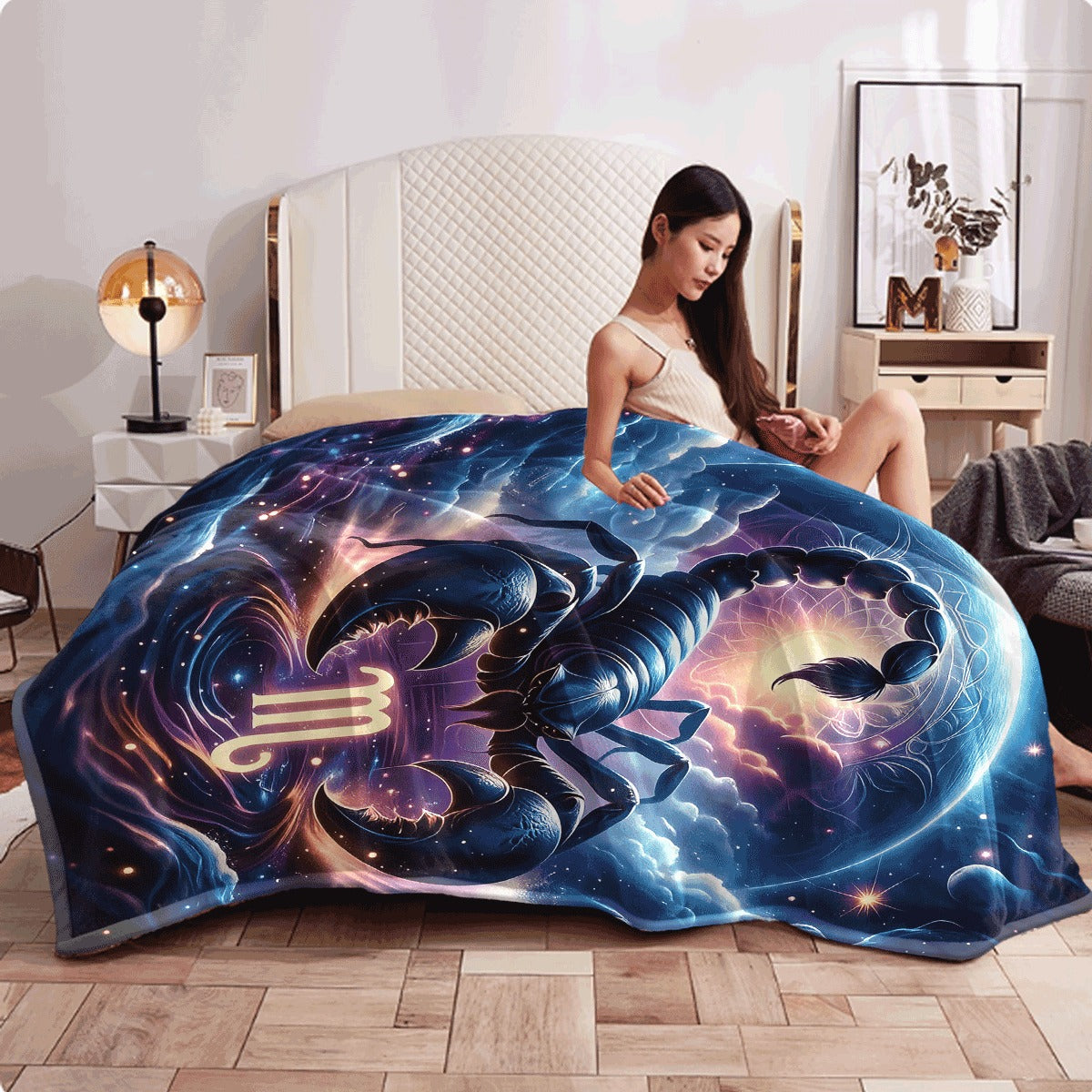 1pc Scorpio Zodiac Starry Sky Print Blanket Soft Reversible Flannel Throw for All Seasons Perfect for Sofa Camping & Office Naps Unique Gift Idea