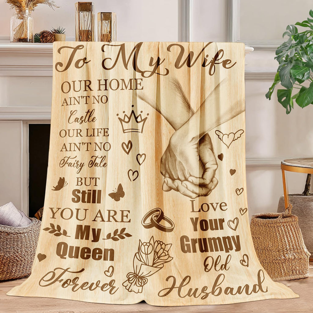 Anniversary for Wife from Husband Romantic Healing Thoughts Blanket for Women Perfect Wife Birthday Gift Ideas(Mother's Day Wedding Valentine's Idea) 60x50