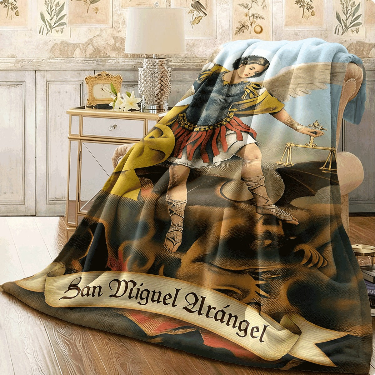 1pc St Michael Archangel Victory Over Evil Flannel Throw Blanket Lightweight Polyester Winter Wrap with Angelic Battle Scene Design, Perfect for Home, Office, Travel & Pet Companion, All-Season C