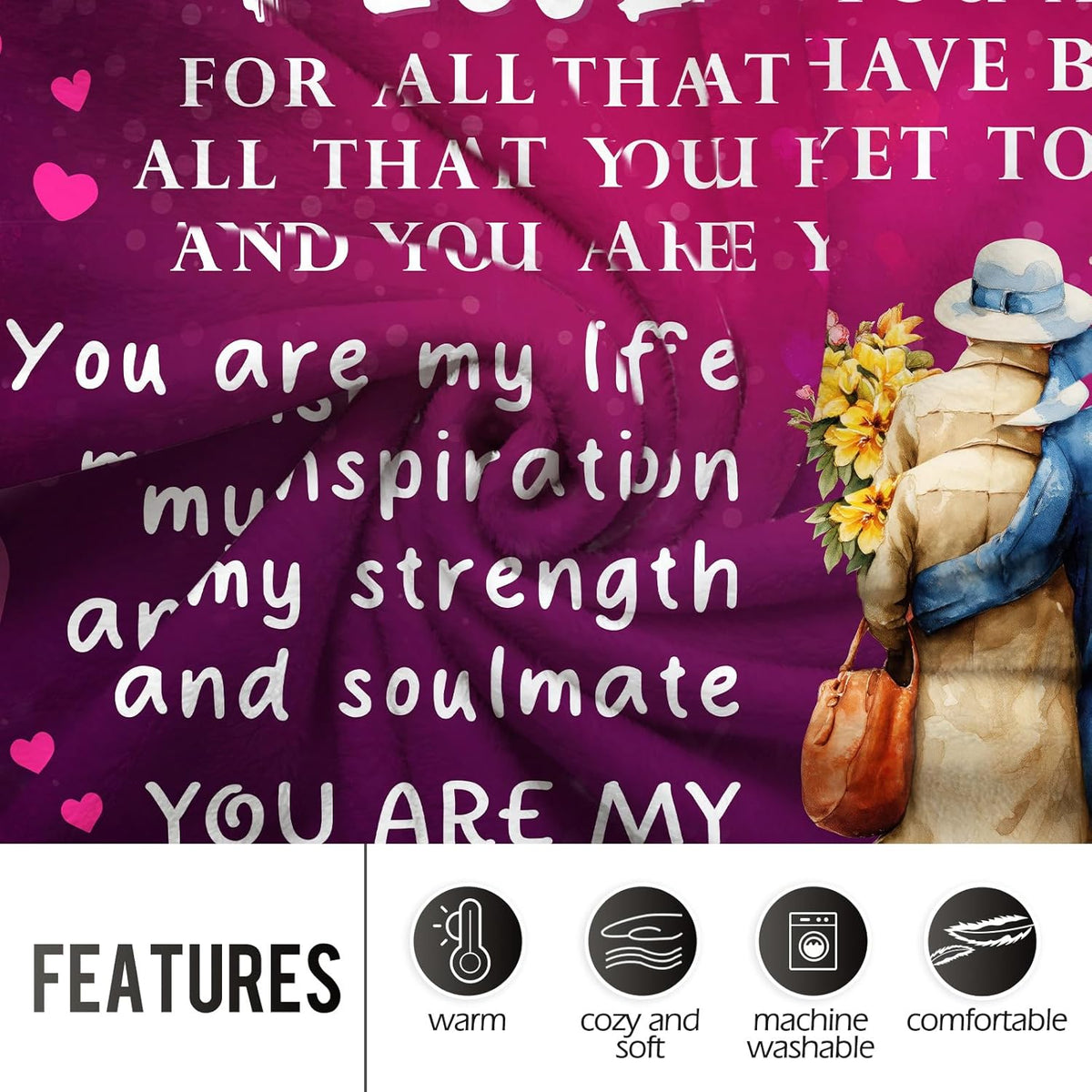 Wife Blanket Gifts for Wife from Husband, Romantic I Love You Wedding for Women Her, to My Wife Throw Blanket Christmas Valentines Birthday Gifts for Her Women Couple 60x50