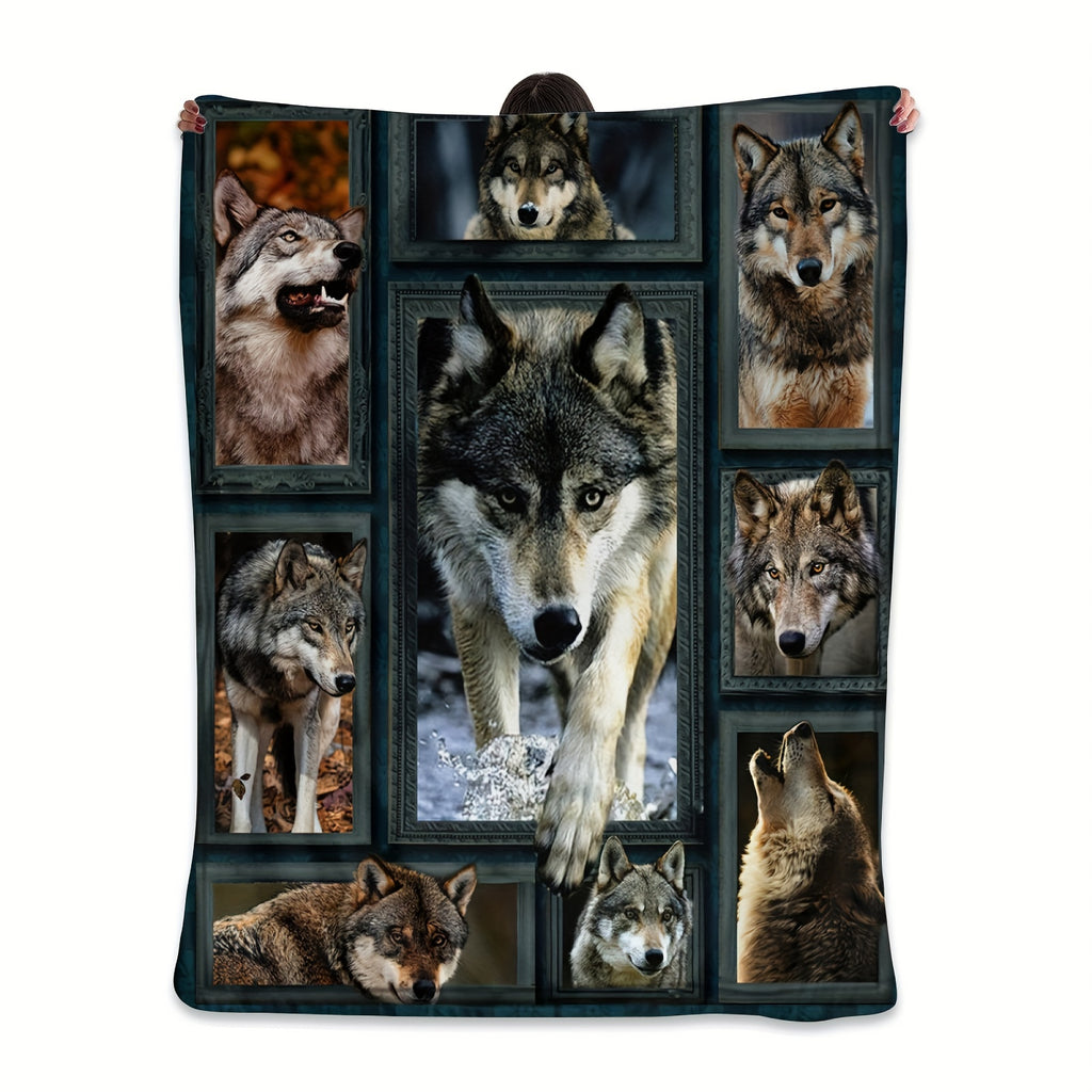 1pc Wolf Blanket Flannel 3D Printing Blanket Adult Flannel Blanket Chair Sofa Bedroom Blanket Room Decor