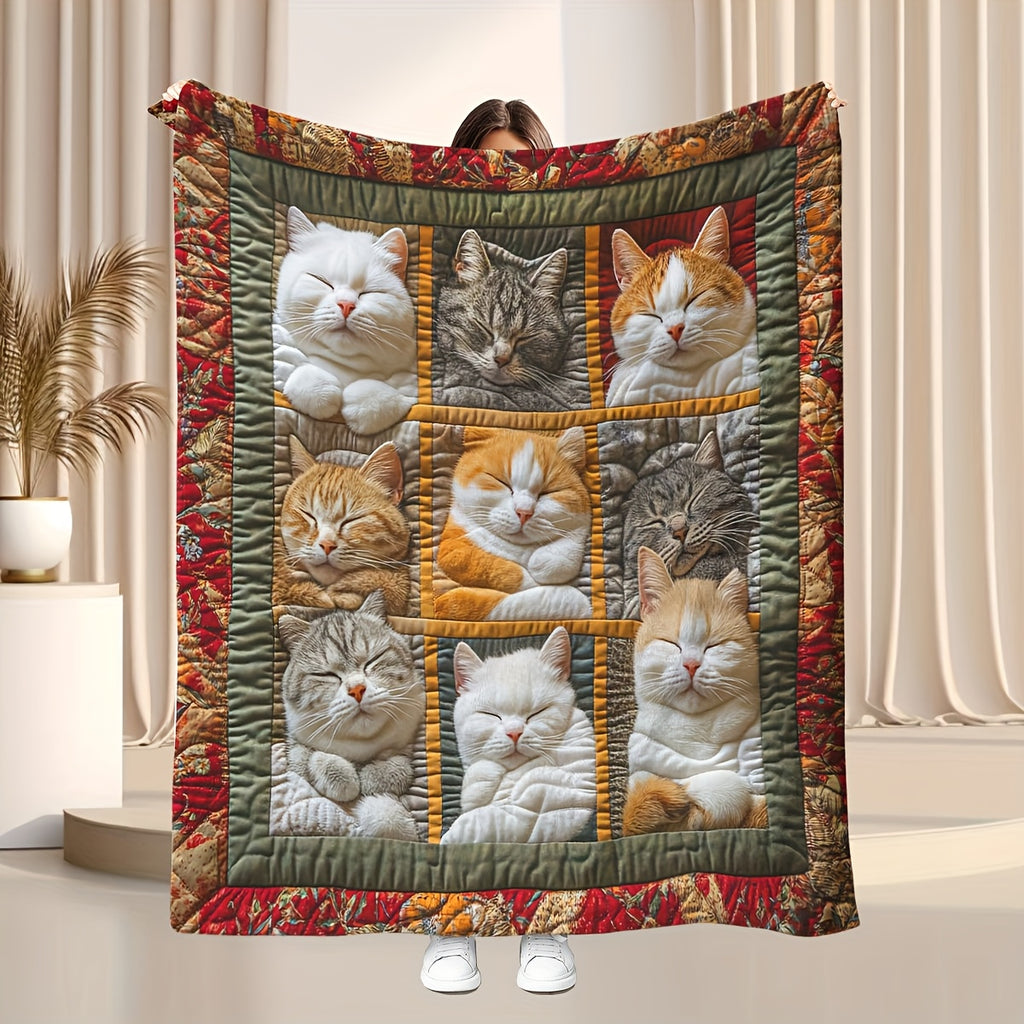 1pc Cat Pattern Printed Blanket, Cozy and Cute Throw Blanket, Super Warm, Soft, and Comfortable Flannel Blanket, Multiple Sizes Available, Suitable for Living Room, Bedroom, Sofa, and Bedside
