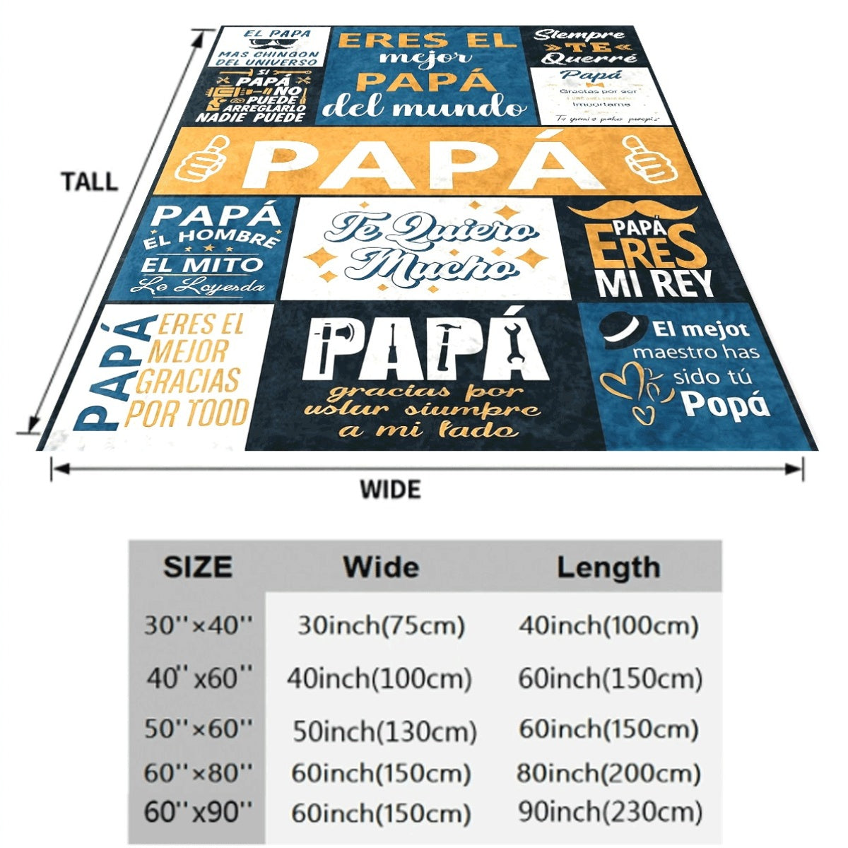 1pc Father'S Day Themed Flannel Throw Blanket with Spanish Papa Quotes And Heartfelt Messages Cozy Soft Flannel Material Perfect Gift for Dad Stylish Decor for Couch Sofa
