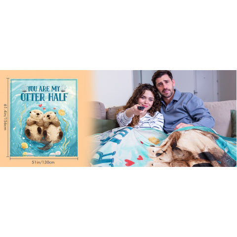 Otter Throw Blanket, Cute Otter Couple Love Design Soft Cozy Flannel Blanket, Valentines Day Anniversary Romantic Gift for Boyfriend Girlfriend Husband Wife(50 X 60)