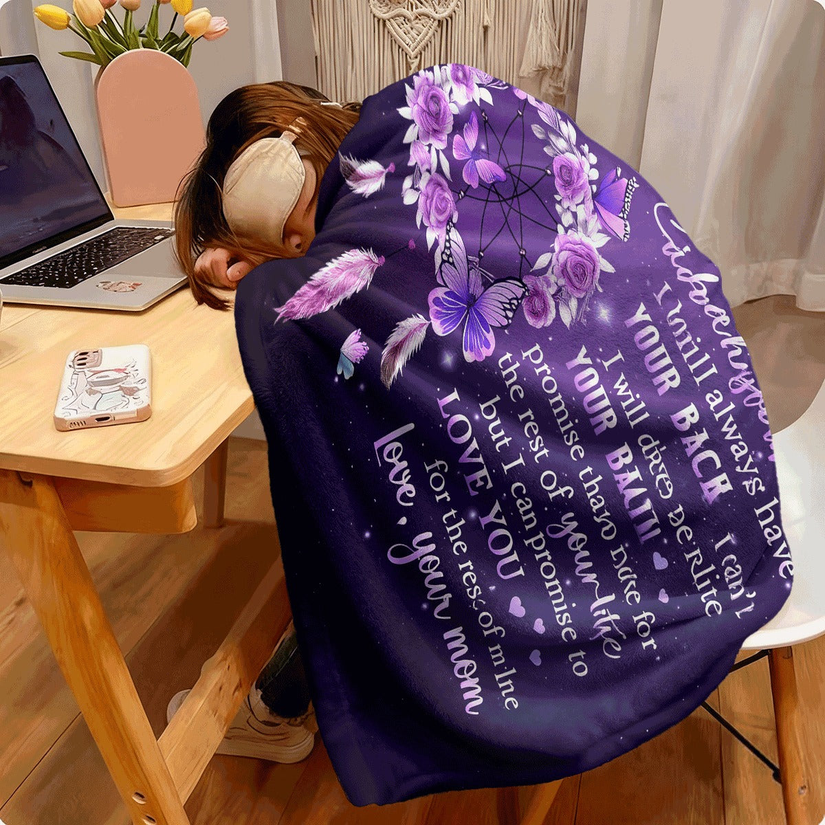 A Single Piece of a Purple Butterfly Flannel Blanket for My Daughter, a Thoughtful Gift Filled with Encouraging Messages. It'S a Cozy Throw Suitable for Any Season, Perfect for Home Decoration, Camping, And Travel