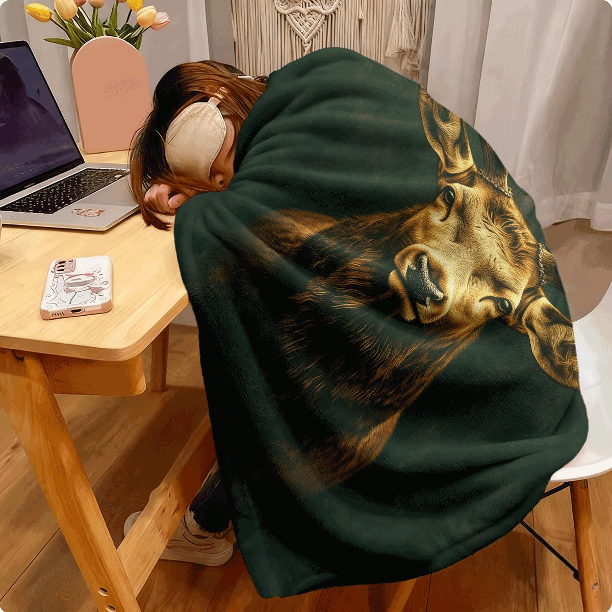 1pc Nordic Deer Head Blanket - Super Soft Blanket Suitable for All Seasons Sofa Camping Travel Cover Carpet Perfect Gift for Nature Enthusiasts Thick And Durable Nordic Style