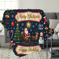 1pc, Santa Claus Sleigh and Reindeer Themed Dark Blue Flannel Blanket, Soft, Comfortable, and Warm, Festive Design, Durable Plush Surface, All-Season Universal Sofa Blanket, Warm Throw Blanket, Multiple Sizes Available, Suitable for Living Room