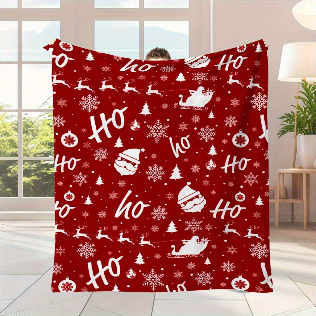 1pc, Santa Claus, Elk, Snowflake, Red Printed Flannel Blanket, Wholesale Blanket, Christmas Gift Blanket, Soft Warm Memorial Blanket, Unforgettable Moments, Camping, Travel, Car, Office Blanket, Home Decor