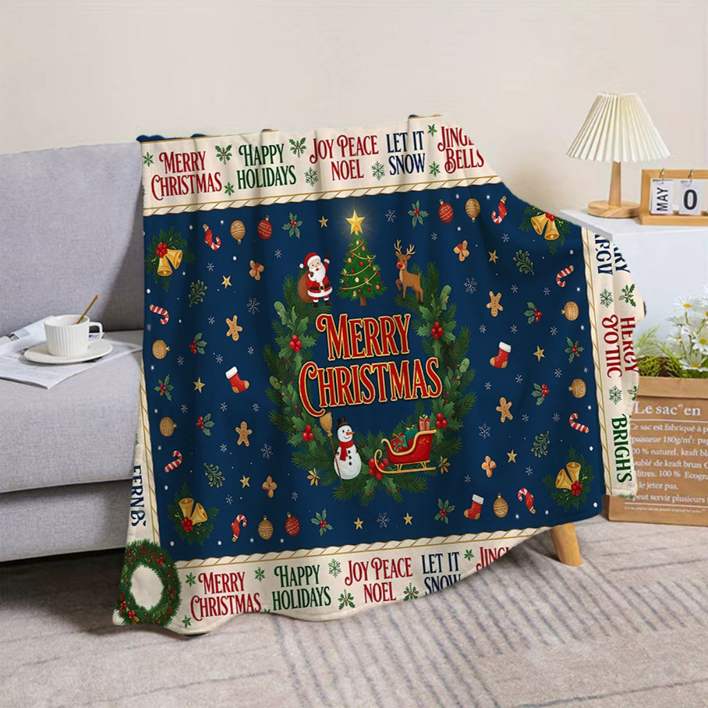 1pc Christmas-themed Blue Flannel Blanket, Soft, Comfortable, and Warm, with a Festive Decorative Style Design, Durable Plush Surface, All-season Universal Sofa Throw, Warm Cover Blanket, Multiple Sizes Available, Suitable for Living Room Sofas