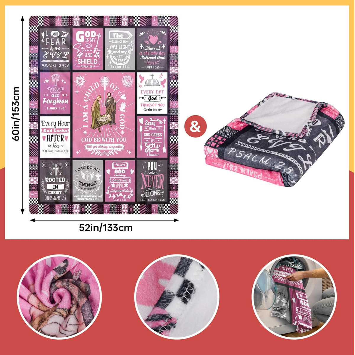 Pink Throw Blanket Gifts for Women 60x50 Christian I Am a Child of God, Mom Birthday Gift from Daught, Inspirational Get Well Blanket, Bible Verse Feel Better Sympathy Merch for Sick Friend, Sister