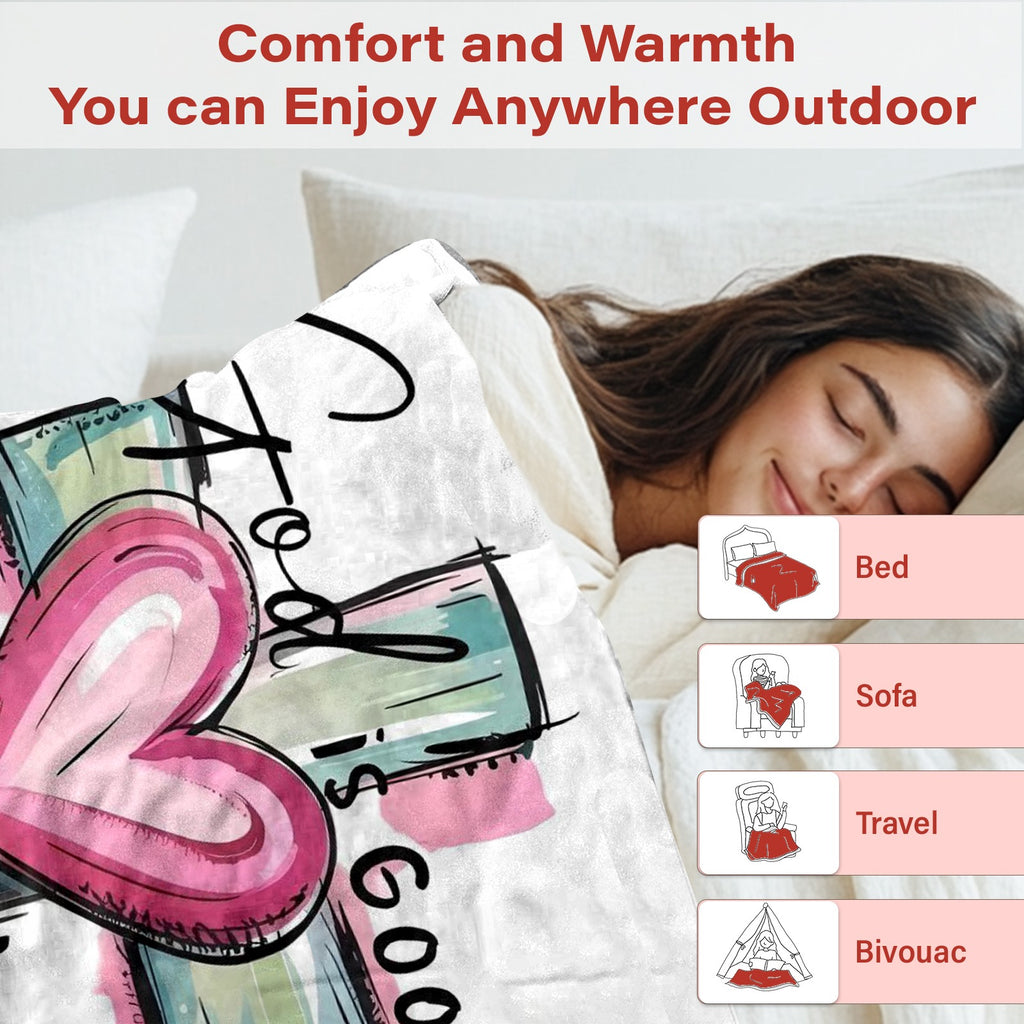 1pc, God Is Good Cross Heart, Soft Flannel Blanket, Warm, Faith Theme Printed Design, Suitable for Living Room, Bedroom, Sofa, All Seasons, Halloween| Christmas| Room Decoration| Autumn Home Decoration, 280Gsm