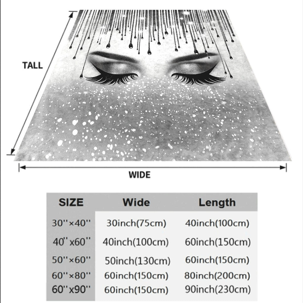 Fluffy Blanket, Shiny Silvery Eyelashes Print White Throw Blanket, Barefoot Bream Blanket, for Sofa Living Room Room Decoration, Winter Warm Blanket, 1pc