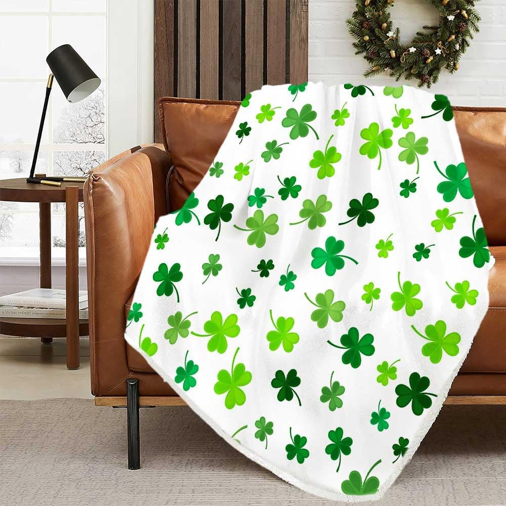 St. Patrick'S Day Cozy Blanket - Soft Flannel Throw for Couch, Microfiber Cover in Irish Green with Clover Design, Perfect for Spring, 50X60 Inches