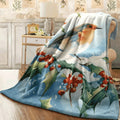 1pc Cozy Winter Flannel Blanket with Watercolor Robin And Holly Branch Soft Throw for Sofa Festive Christmas And Holiday Decor Ultra-Warm All-Season Blanket