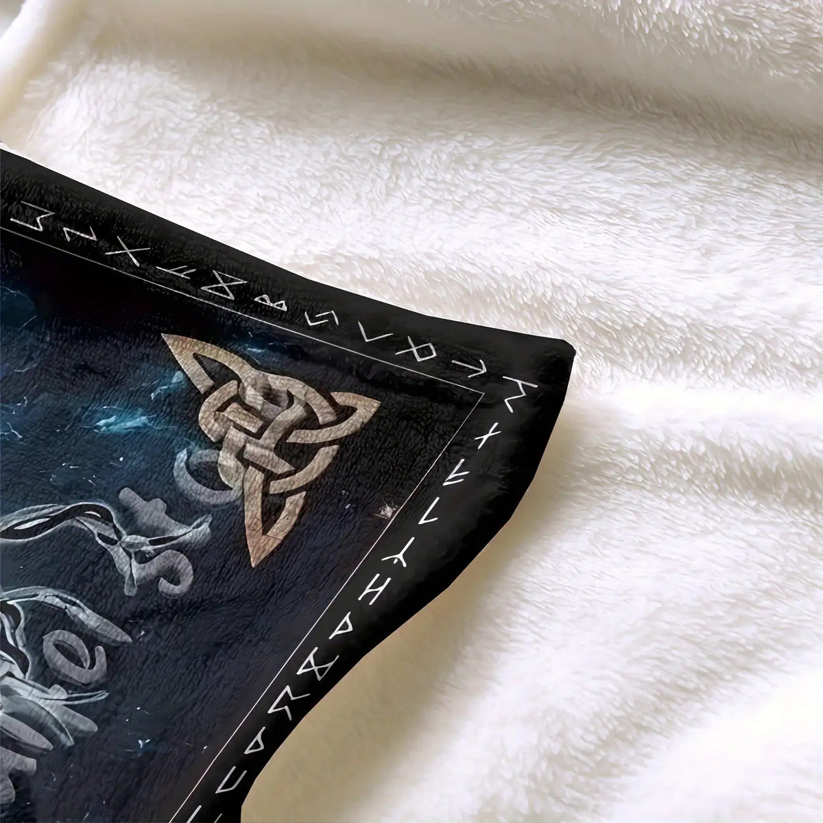 Cozy Viking Norse Flannel Throw Blanket - Celtic Knot & Rune Symbols with Odin's Rune Staff & Valknut - All-Season Soft for Couch,, Travel - Viking-Inspired Gift for & ( Mythology Design)