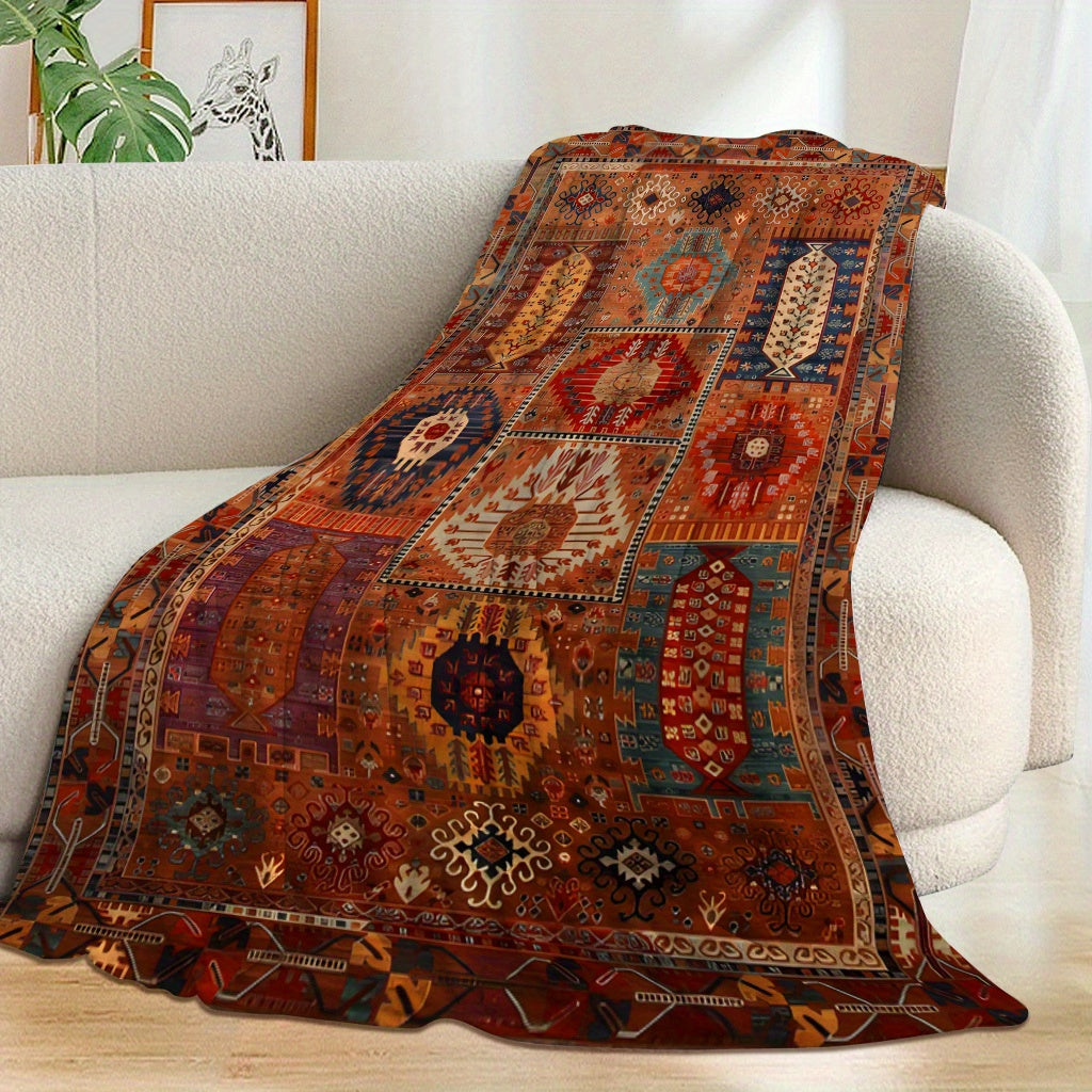 A Bohemian Geometric Patterned Fleece Blanket - Suitable for All Seasons, Soft And Warm, Perfect for Camping, Travel, Car, And Office Use - Machine Washable, Comfortable Home Decor, Vibrant Colors, Exquisite Pattern Craftsmanship, Modern Style