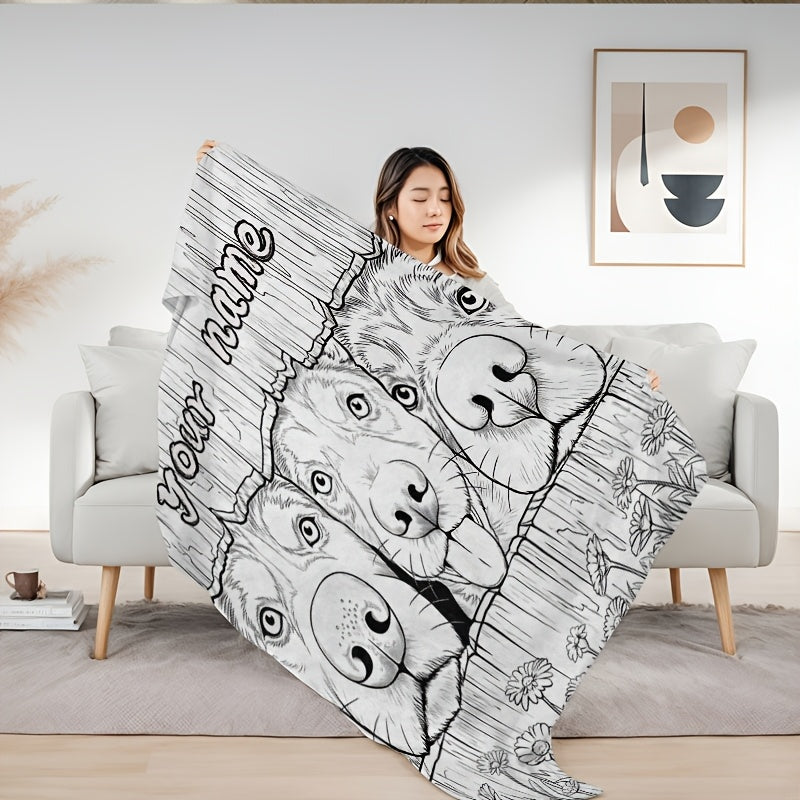 1pc Dog-patterned Blanket, Black and White Line Print Design, Full-body Throw Blanket, Soft Flannel Plush Surface, Lightweight and Durable, Multiple Sizes Available, Suitable for Holiday Decoration, Living Room Lounging, Bedroom Sleep, and Outdoor