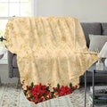 Christmas Red Floral and Golden Snowflake Pattern, Soft, Comfortable, and Warm Beige Flannel Blanket, All-season Universal Sofa Throw, Warm Cover Blanket, Suitable for Living Room Sofas, Bedroom, Leisure Reading, Holiday Decoration, and Home