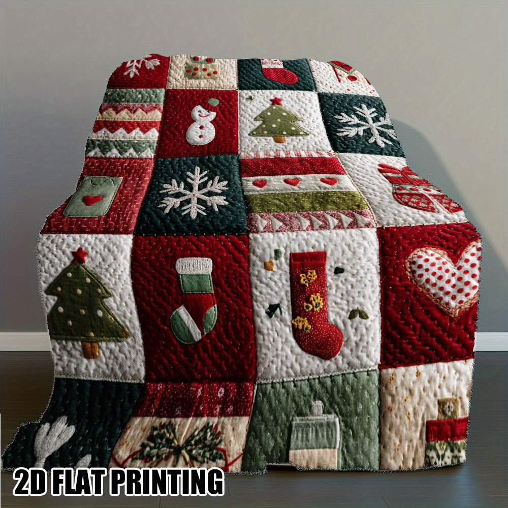 Christmas-Themed Snowman And Christmas Tree Pattern Flannel Blanket, Soft, Comfortable, And Warm, Red, Green, White Design, Durable Plush Surface, All-Season Bed Blanket, Warm Cover, Multiple Sizes Available, Suitable for Living Room Sofa