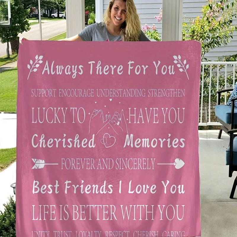 1pc Best Friend Text Pattern Throw Blanket, Birthday Gifts for Women, Unique Female Friendship Gifts for Bestie, Throw Blanket for Bed Sofa Couch, 50*60in