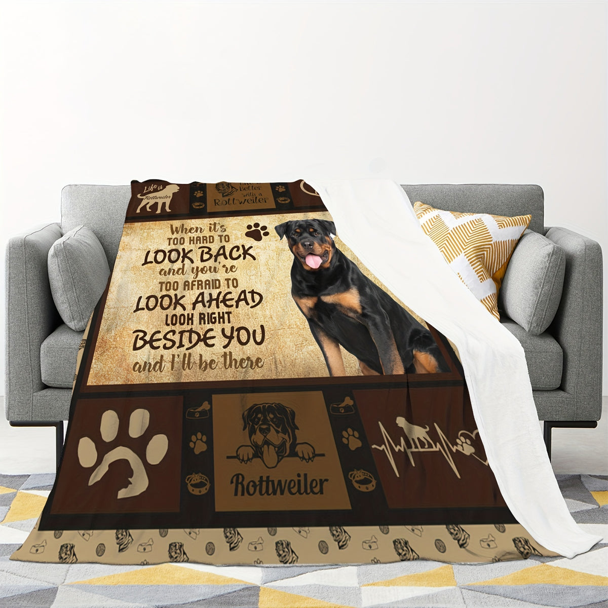 1pc German Shepherd Print Flannel Blanket for Adults - Soft Warm All-Season Throw with Multi-Color Vintage Dog Collar & Tag Design, Hand Wash Only, Perfect for Couch, Sofa, Bed, Office, Camping, Travel - Ideal Gift for Dog Lovers, Dog Blanket, Dogthemed D