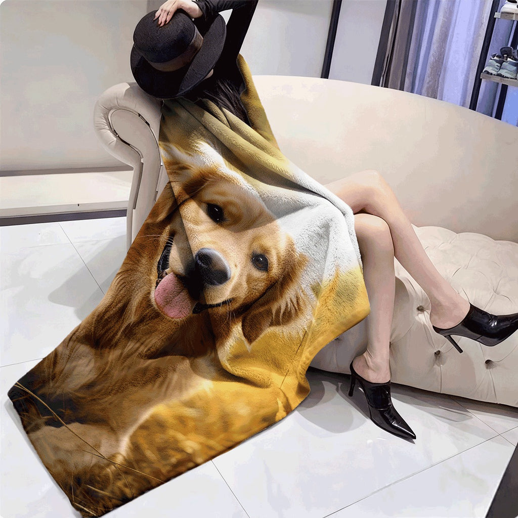 1pc Cozy Golden Retriever Flannel Blanket Warm Furry Puppy Print Soft Throw for Sofa Couch All-Season Comfortable Plush Dog Blanket for Pet Lovers Machine Washable Lightweight Flannel Material
