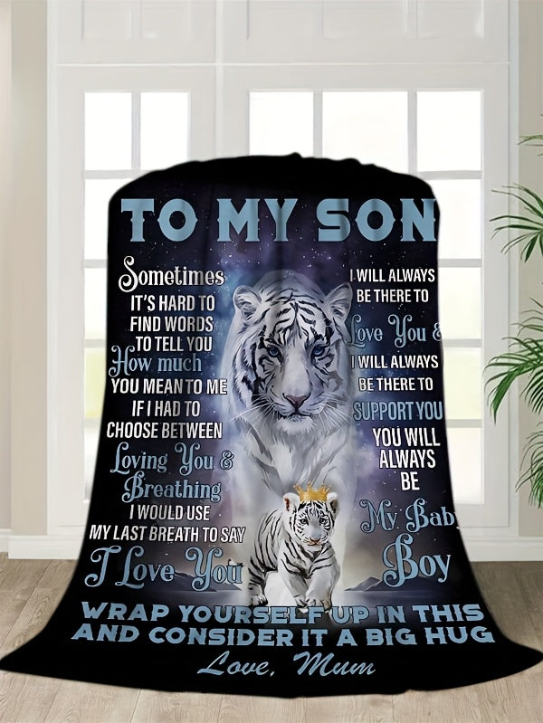 1pc Soft Tiger Print Flannel Blanket, Warm and Comfortable Mom Blanket for Sofa Bed