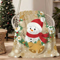 1pc Christmas Snowman with Wreath and Golden Bell Pattern Flannel Blanket, Soft, Comfortable, and Warm, Beige Pastoral Design, All-Season Universal Sofa Blanket, Warm Cover Blanket, Multiple Sizes Available, Suitable for Living Room Sofa