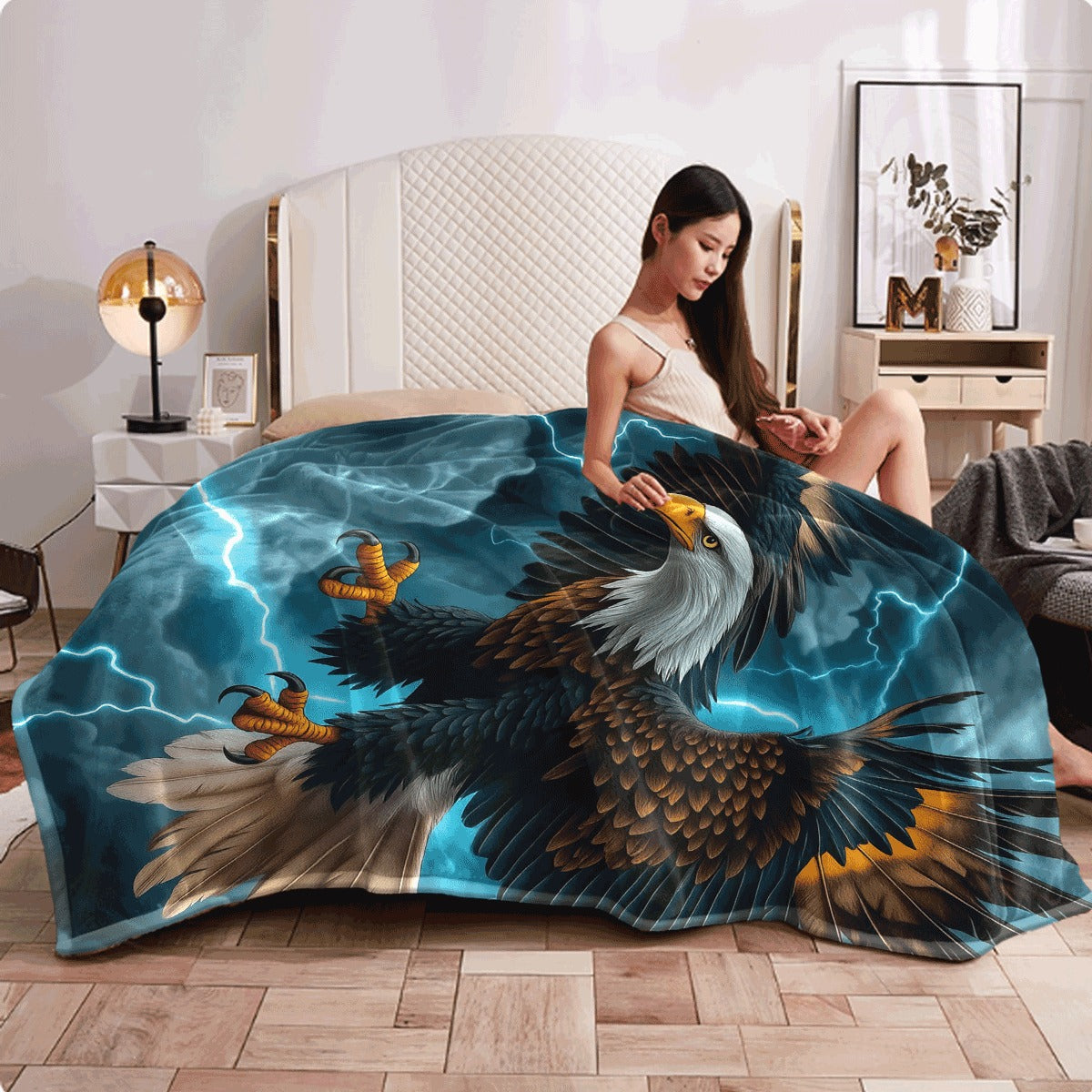 1pc Eagle in Flight Throw Blanket Lightweight Flannel Soft & Warm Digital Print All-Season Use for Sofa Outdoor Camping Living Room Office Chair and Polyester Fiber Machine Wash