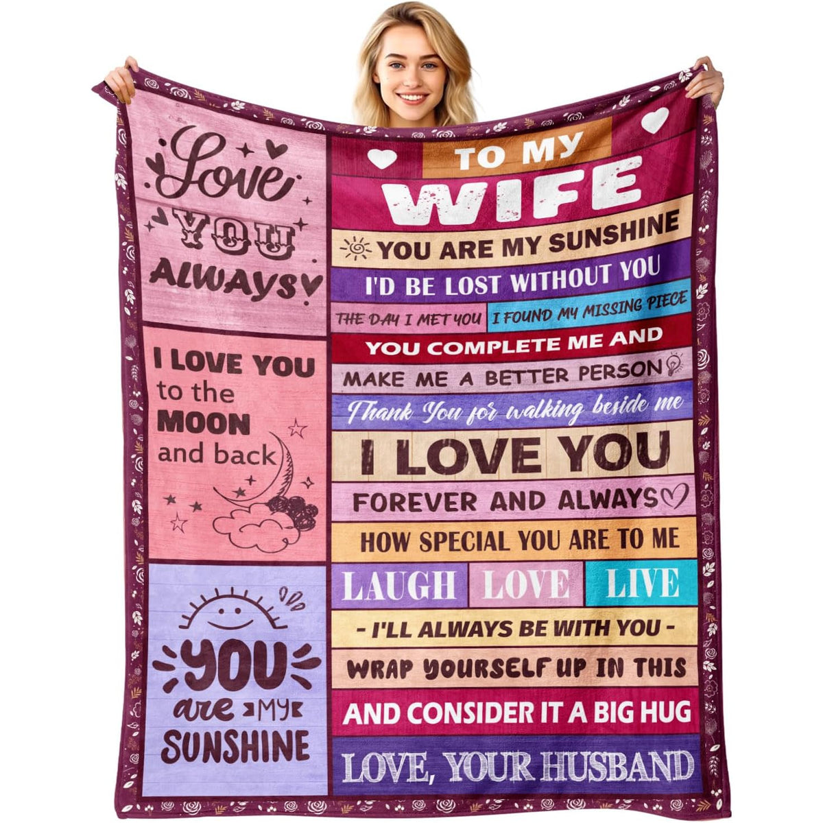 Gifts for Wife from Husbend- Anniversary Wedding Gifts for Women- Best Wife Birthday Gift Ideas- Christmas Mothers Valentines Day Romantic I Love You Gift for Her- to My Wife's Blanket 60x80