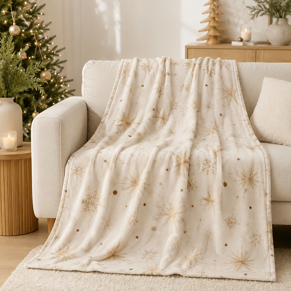 Blanket, Cream Venus Christmas Blanket, Warm Venus Mang Champagne Snowflake Minimalist Pattern Soft Blanket, Living Room Sofa Bedroom Autumn and Winter Warm Home Decoration Blanket