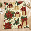 1pc Christmas Red Green Floral And Gift Box Pattern Cream Flannel Blanket, Festive Warm Design, Soft Plush All-Season Use, Suitable for Weekend Sofa Naps, Living Room Sofa Cover And Holiday Home Decor