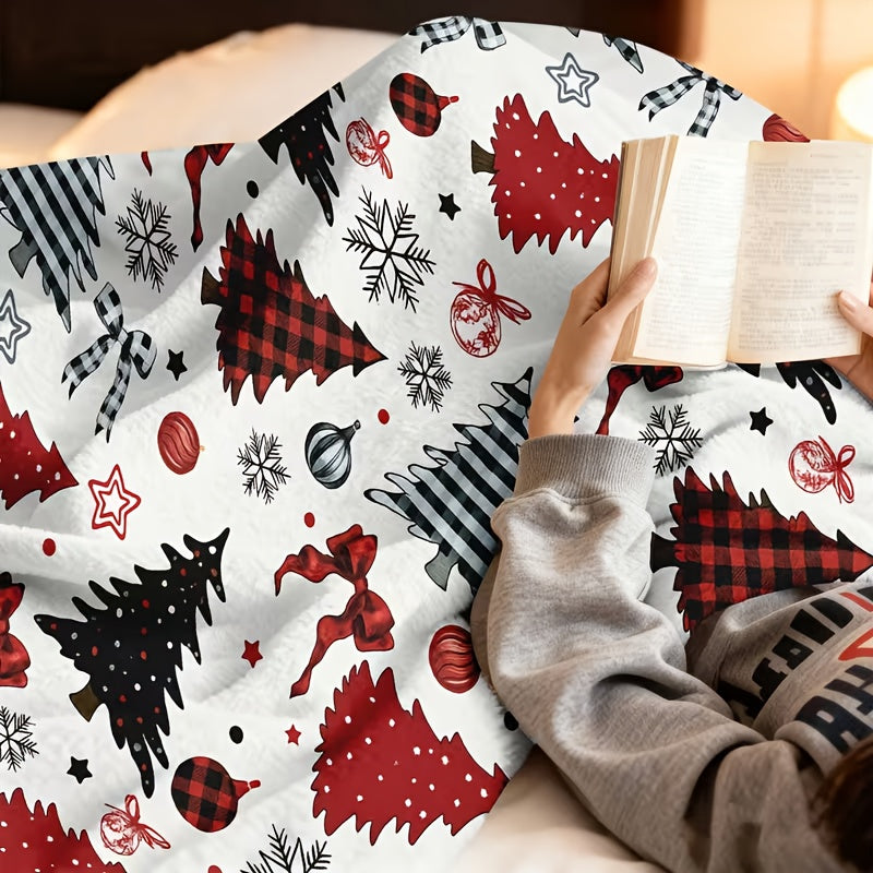 Red And Buffalo Leather Design Tree Blanket - a Soft Fleece Blanket Suitable for All Seasons, with Festive Christmas Tree And Snowflake Patterns, in Red And, Perfect for Beds, Offices, And Travel