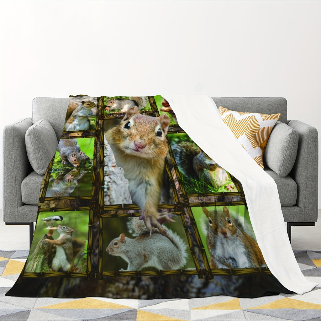 1pc Ultra-Soft Flannel Blanket Featuring a Squirrel Design, Perfect for Adding Warmth And to Your Couch, Sofa, Or Bed Throughout The Year