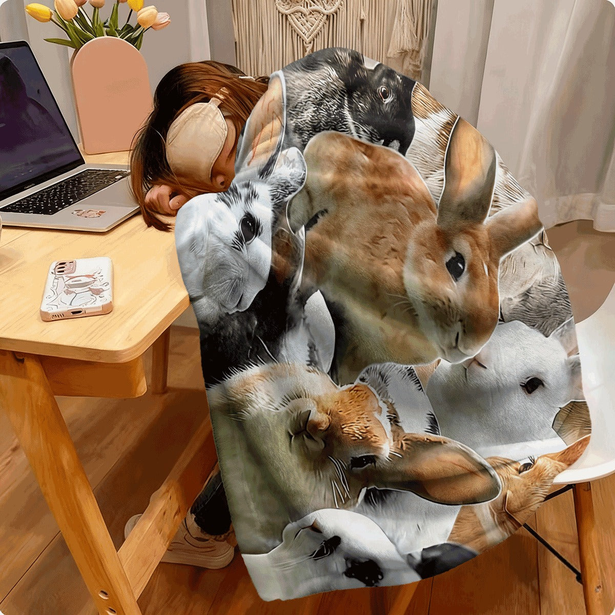 1pc Comfortable Rabbit Theme Fleece Blanket Soft High-Definition Digital Print All-Season Soft, Breathable 100% Polyester Perfect Gift for Family and Friends