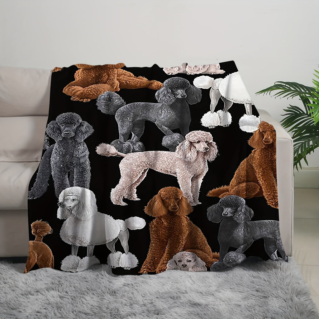 1pc Poodle Print Blanket, Cute Pet Themed Throw Blanket, Super Warm Soft and Cozy Flannel Blanket, Multiple Sizes Available, Suitable for Living Room Sofa, Bedroom, Leisure Reading, Winter Warmth