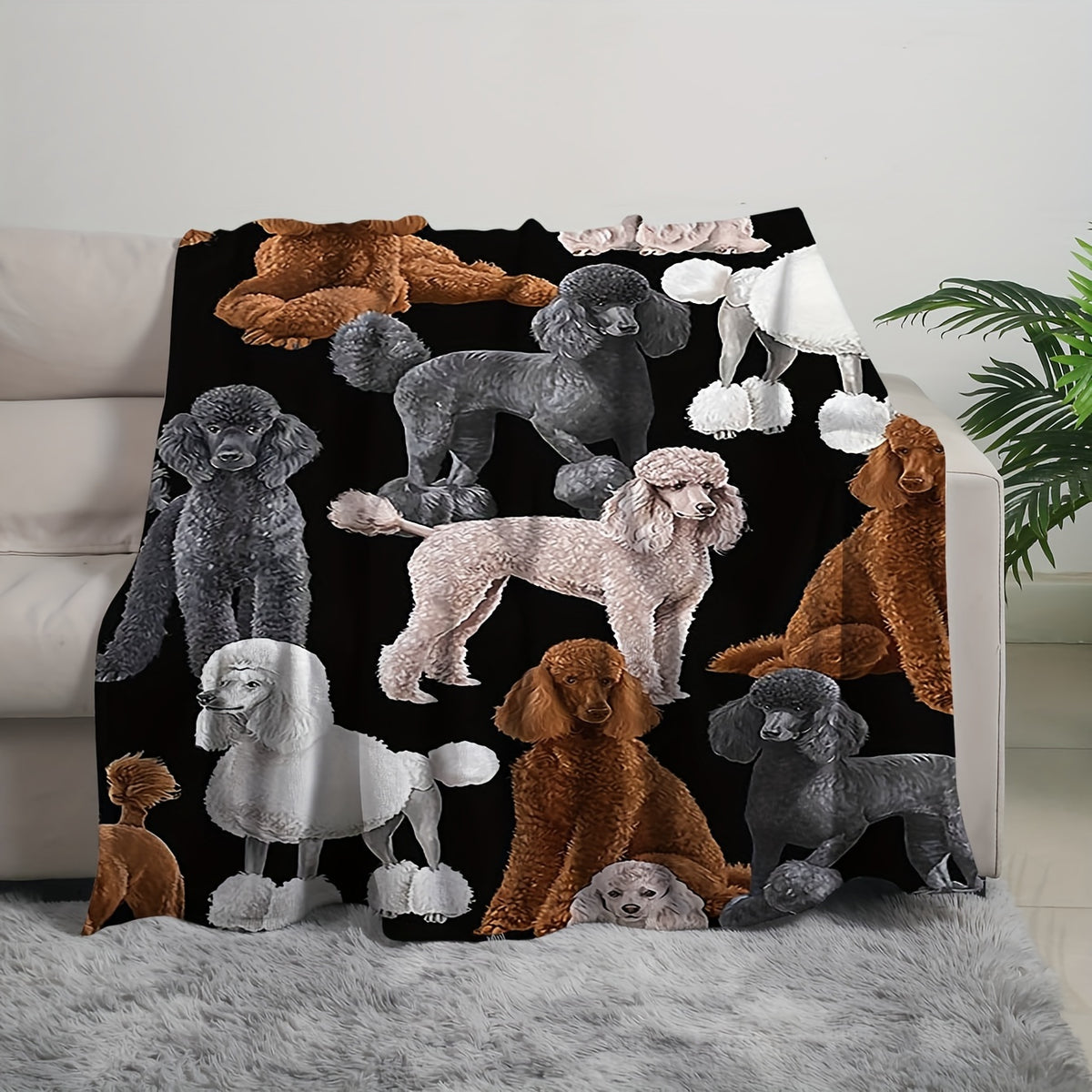 1pc Poodle Print Blanket, Cute Pet Themed Throw Blanket, Super Warm Soft and Cozy Flannel Blanket, Multiple Sizes Available, Suitable for Living Room Sofa, Bedroom, Leisure Reading, Winter Warmth