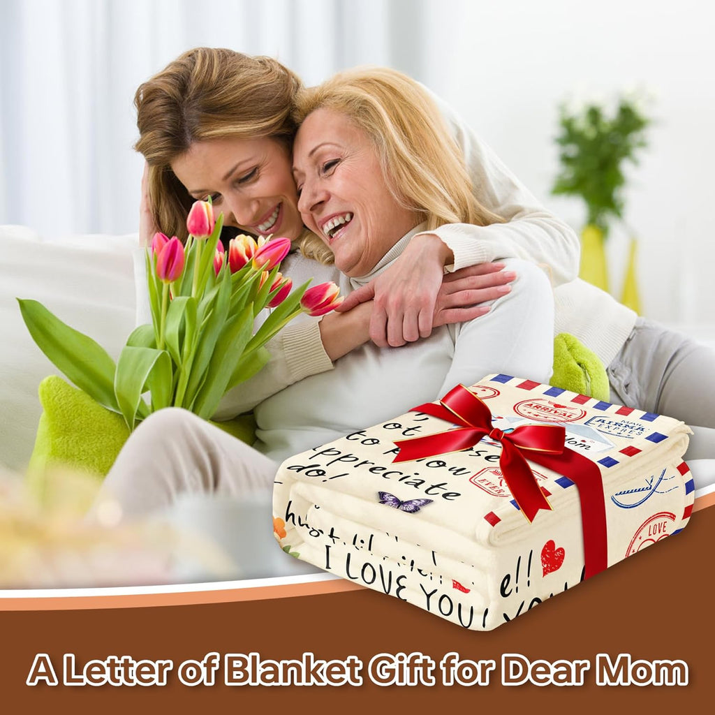 Christmas Valentines Throw Blankets Gifts for Mom from Daughter Son 52x60, I Love You Mom Blanket Birthday Gifts for My Best Mother, A Letter Love Dear Mother to My Mom's Blanket Mothers Day Presents