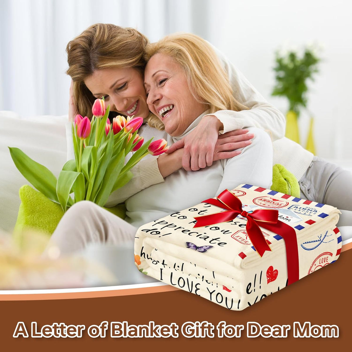 Christmas Valentines Throw Blankets Gifts for Mom from Daughter Son 52x60, I Love You Mom Blanket Birthday Gifts for My Best Mother, A Letter Love Dear Mother to My Mom's Blanket Mothers Day Presents