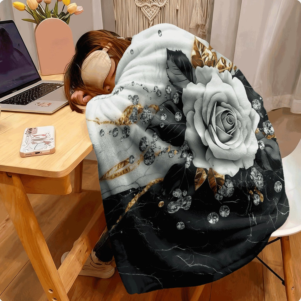 1pc Soft Flannel Blanket Suitable for Sofa Marble Flower & Diamond Print Cozy Warm Throw Winter Spread Machine Washable Couch Ding Birthday Gift Contemporary Cover (Flannel)