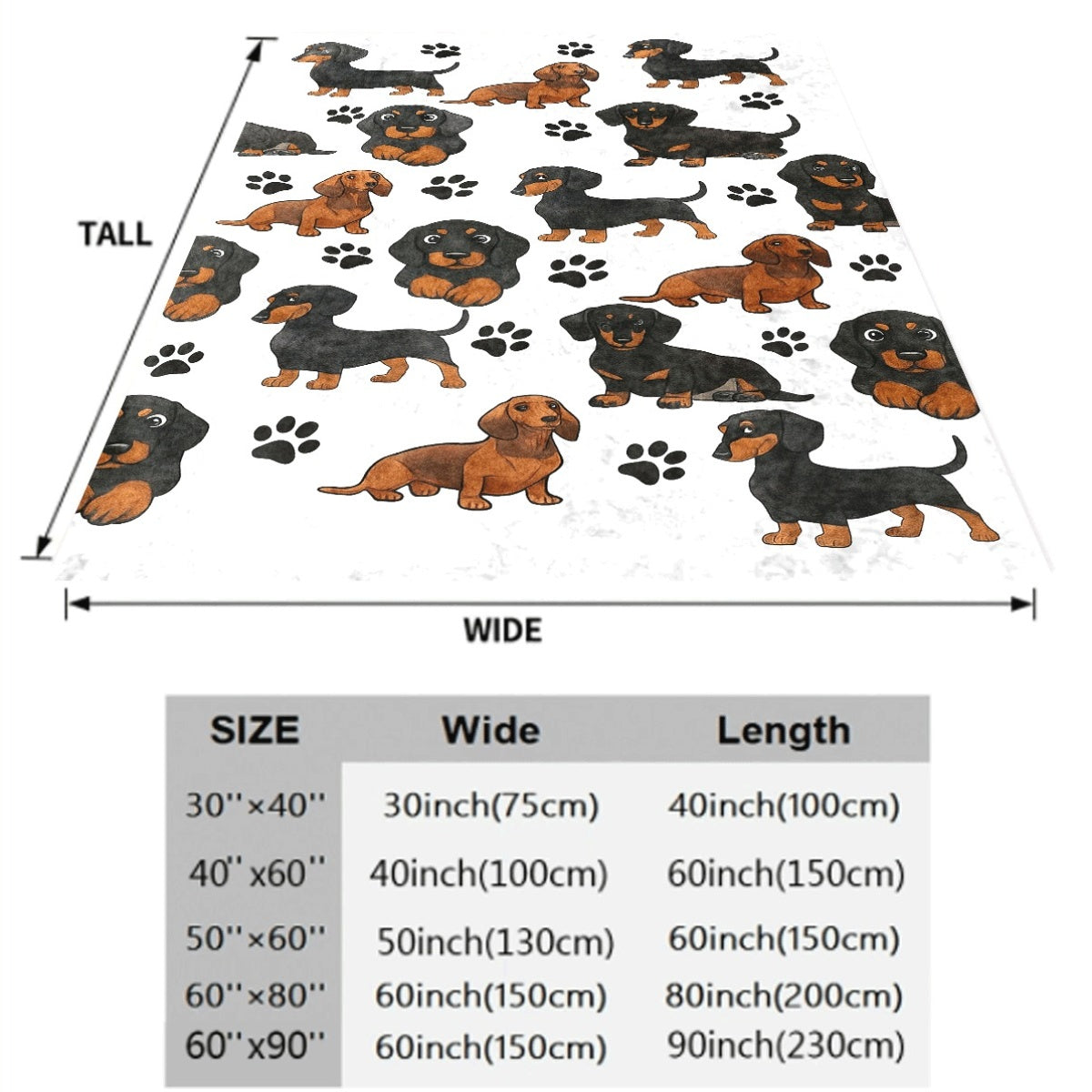 1pc Cute Dachshund And Paw Print Flannel Blanket Soft Watercolor Pet Dog Pattern Throw for Sofa Cozy Warm Plush All-Season Fleece Blanket Decor