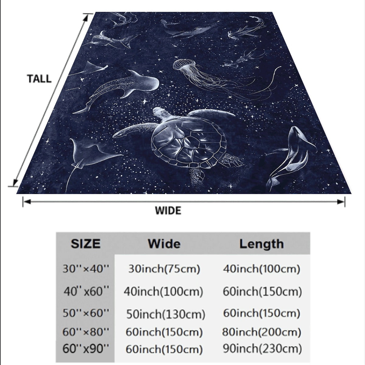 1pc Deep Ocean Night Sky Flannel Blanket Glowing Sea Creatures Turtle Jellyfish Whale Design Cozy All-Season Soft Throw for Sofa