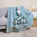 1pc Santa Claus And Gift Box Pattern Blue Flannel Blanket, Soft Comfortable Warm, Winter Design, All-Season Blanket, Warm Cover, Multiple Sizes Available, Suitable for Living Room Sofa, Bedroom, Reading Area, Rest Area, And Holiday Decor
